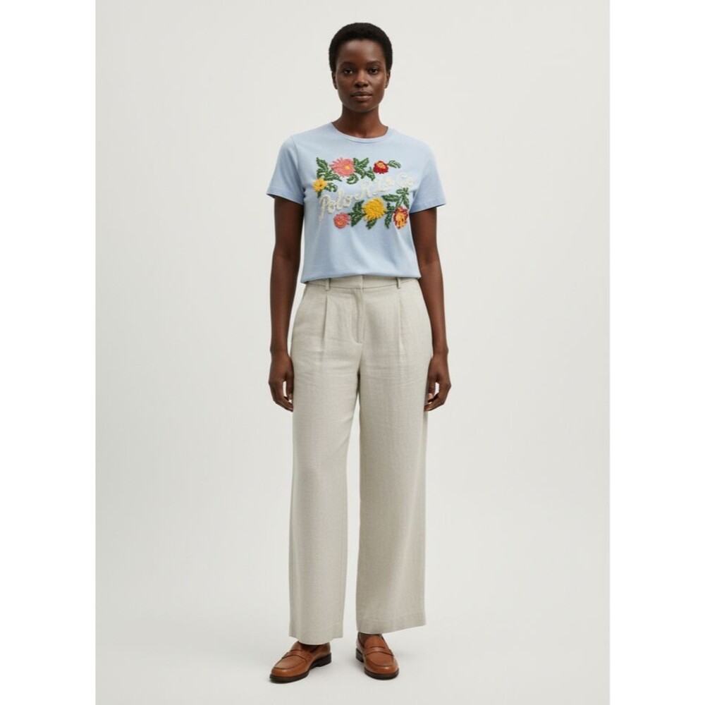 Polo Ralph Lauren Womens T-Shirt Light Blue S Polo RL & Co Flower Embroidered